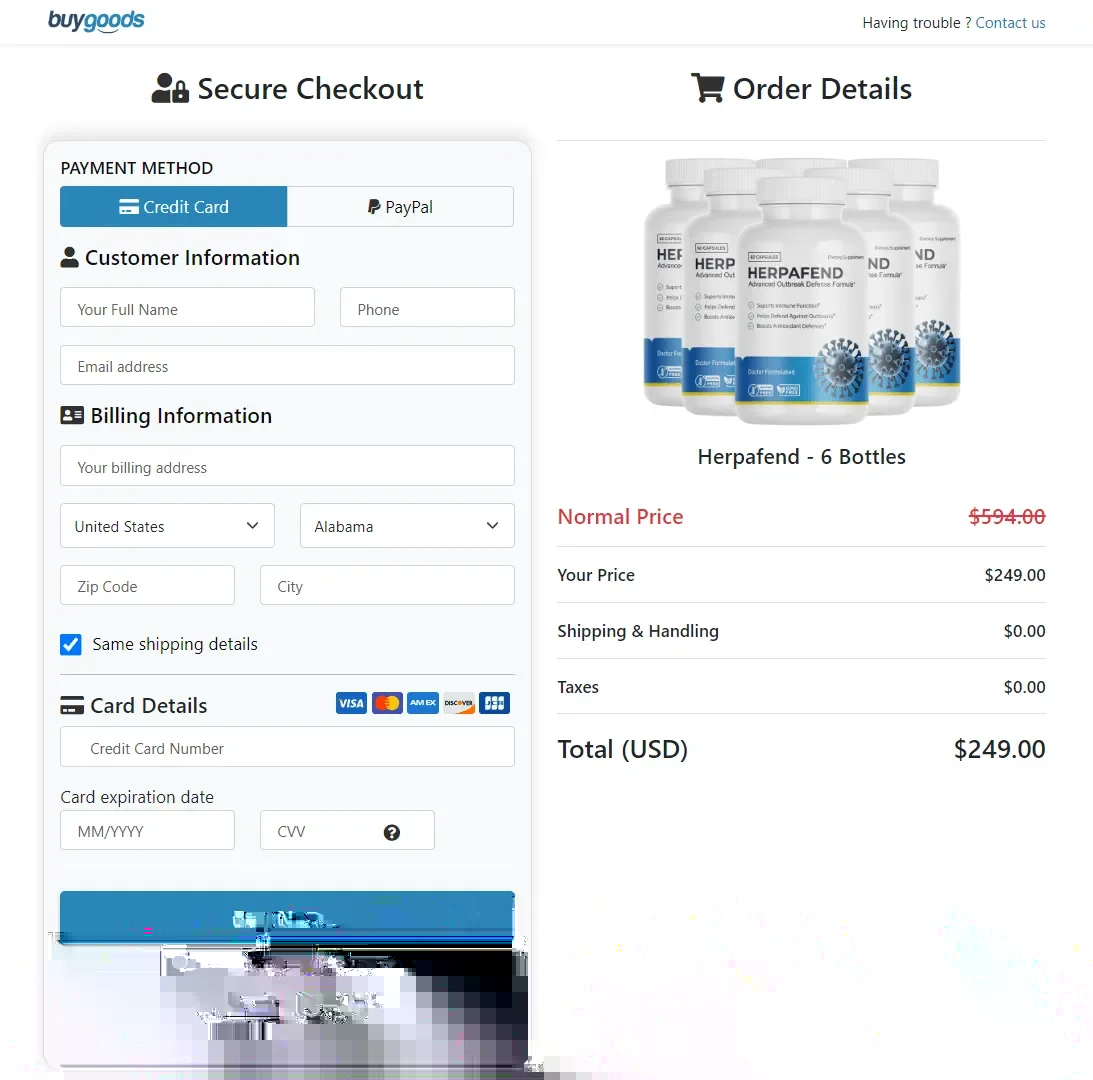 Herpafend order page